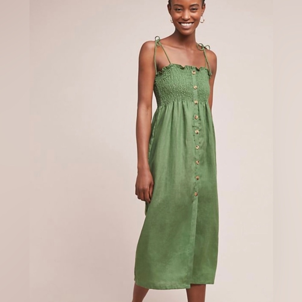 Faithfull the Brand Marissa Linen Moss Green Dress